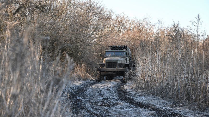 Service members of the 152nd Jaeger Brigade of the Ukrainian Armed Forces drive a BM-21 Grad multiple rocket launch system in a front line, amid Russia's attack on Ukraine, in Donetsk region, Ukraine December 25, 2025. REUTERS/Stringer