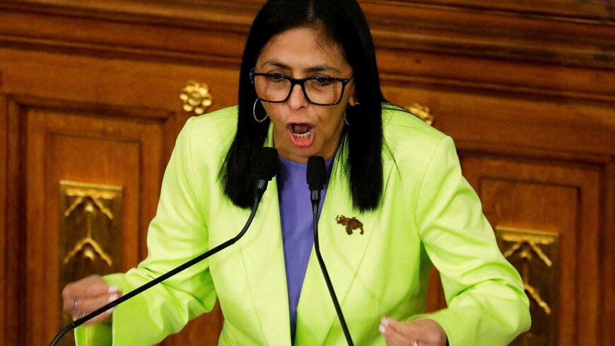 FILE PHOTO: Venezuela's interim president Delcy Rodriguez delivers her first annual address to the nation at the National Assembly, following the U.S. strike in Caracas that resulted in the capture of President Nicolas Maduro and his wife, Cilia Flores, in Caracas, Venezuela, January 15, 2026. REUTERS/Leonardo Fernandez Viloria/File Photo