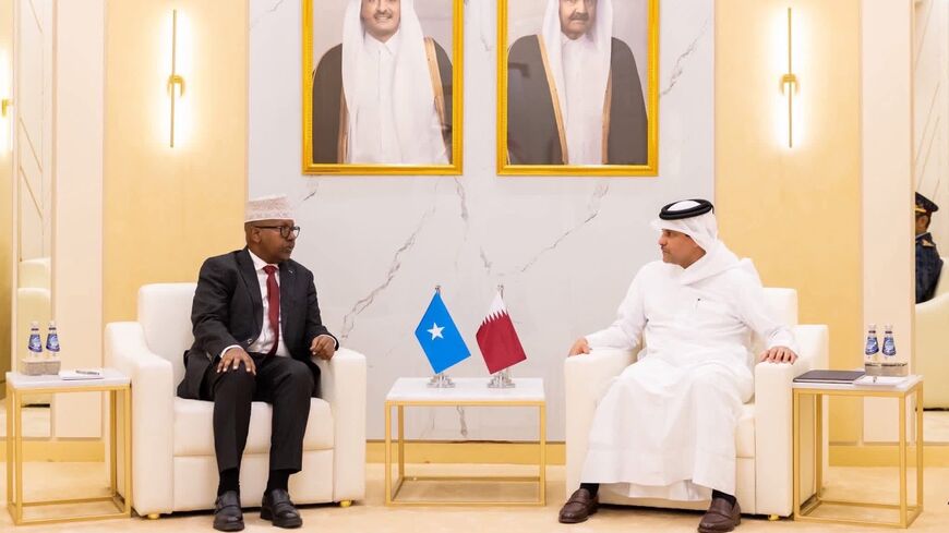 Somali Defense Minister Ahmed Moallim Fiqi and Qatar’s Deputy Prime Minister and Minister of State for Defense Affairs, Sheikh Saoud bin Abdulrahman bin Hassan Al Thani, meet on the sidelines of the Doha International Maritime Defense Exhibition and Conference (DIMDEX2026), Jan. 20, 2026.
