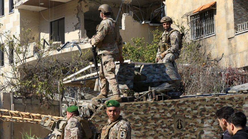 Lebanese army troops deploy in the southern Lebanese border town of Aitaroun, following the pullout of Israeli forces, on Feb. 2, 2025. 