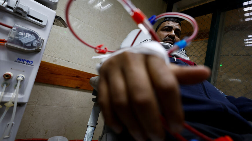 A Palestinian patient with kidney failure undergoes dialysis treatment at Al-Aqsa Martyrs Hospital, in Deir al-Balah, central Gaza Strip, February 1, 2026. REUTERS/Mahmoud Issa