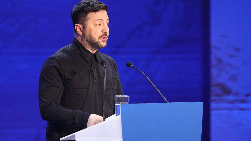 Ukraine's President Volodymyr Zelenskiy speaks during the official opening of Cyprus taking over the EU presidency at the THOC theatre in Nicosia, Cyprus January 7, 2026. HADJIELIA KYRIAKOS /PIO/Handout via REUTERS