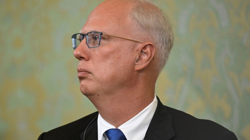 FILE PHOTO: Russia's top economic negotiator Kirill Dmitriev attends a meeting of Russian President Vladimir Putin with Emirati President Sheikh Mohamed bin Zayed Al Nahyan (both not pictured) at the Kremlin in Moscow, Russia on August 7, 2025. ALEXANDER NEMENOV/Pool via REUTERS/File Photo