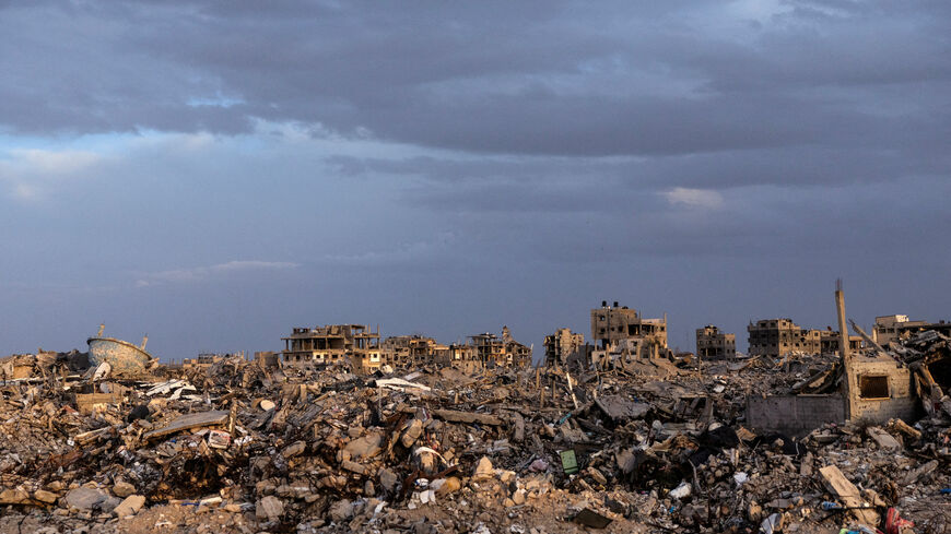 FILE PHOTO: Buildings lie in ruins amidst the rubble in Rafah, in the southern Gaza Strip, on December 8, 2025. REUTERS/Nir Elias    REUTERS/File Photo