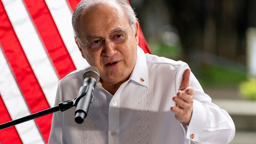 Philippine Ambassador to the U.S. Jose Manuel Romualdez speaks during a U.S. Trade and Development Agency Offshore Wind Grant Signing at Ayala Triangle Gardens in Manila, Philippines, August 6, 2022. Andrew Harnik/Pool via REUTERS