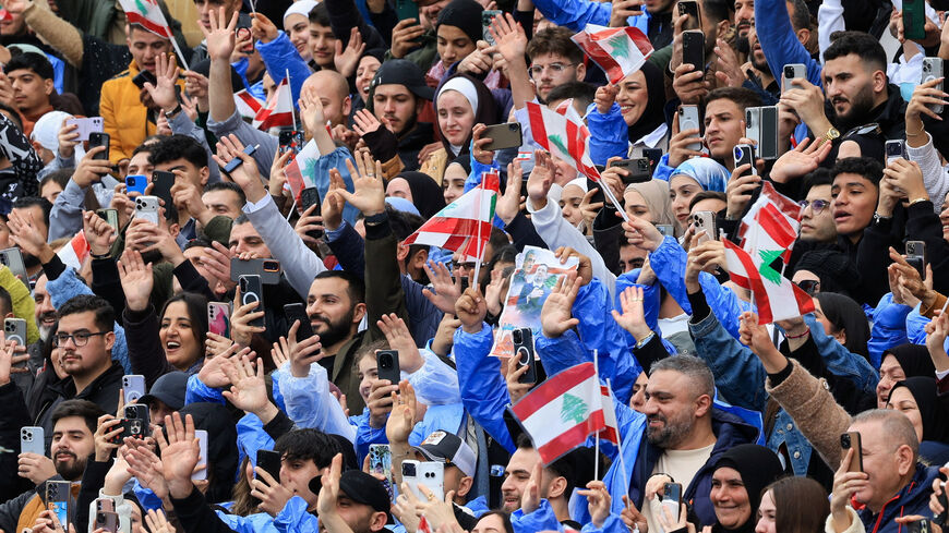 People gather to mark the 21st anniversary of the assassination of former Lebanese Prime Minister Rafik al-Hariri, in Beirut, Lebanon, February 14, 2026. REUTERS/Mohamed Azakir