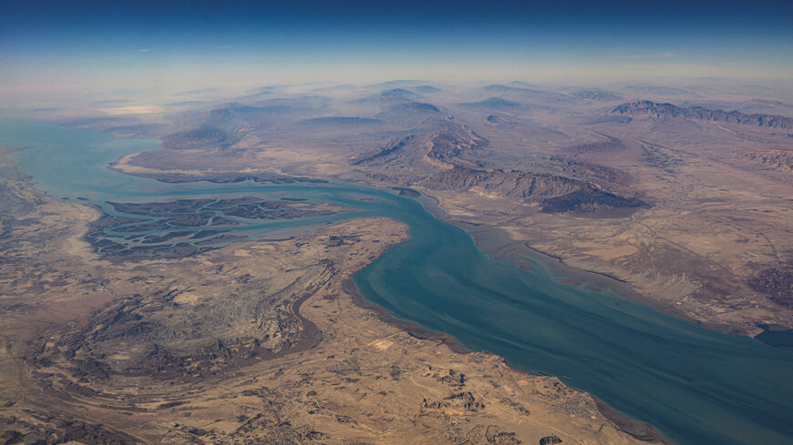 FILE PHOTO: An aerial view of the Iranian shores and the island of Qeshm in the strait of Hormuz, December 10, 2023. REUTERS/Stringer/File Photo