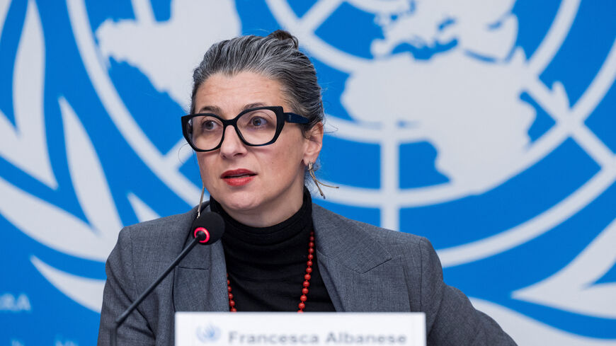 Special Rapporteur on the situation of human rights in the occupied Palestinian territory, Francesca Albanese, speaks during a press conference at the European headquarters of the UN in Geneva, Switzerland, December 11, 2024. REUTERS/Pierre Albouy