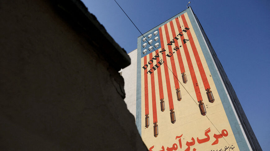 FILE PHOTO: An anti-U.S. mural on a building in Tehran, Iran, January 24, 2026. Majid Asgaripour/WANA (West Asia News Agency) via REUTERS/File Photo