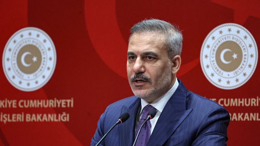 Turkish Foreign Minister Hakan Fidan speaks during a press statement with his French counterpart in Ankara, on Jan. 27, 2026.