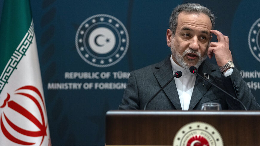 Iranian Foreign Minister Abbas Araghchi gives a statement at the Ritz Hotel as he meets Turkey's Foreign Minister Hakan Fidan, on Jan. 30, 2026 in Istanbul, Turkey. 