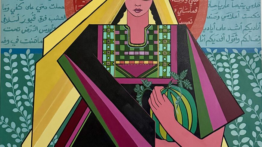 Dina Mattar. “The Sun is Fruits.” 2025. Acrylic on canvas. (Photo courtesy of the artist)