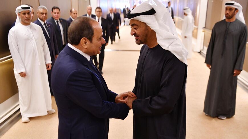 President of the United Arab Emirates Sheikh Mohamed bin Zayed welcomes Egypt's President Abdel Fattah al-Sisi, in Abu Dhabi, United Arab Emirates, Feb. 9, 2026.
