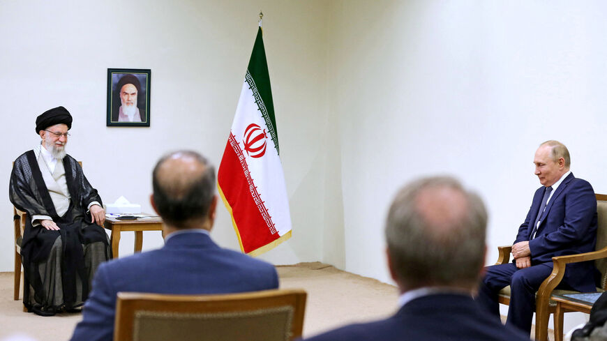 Iran's Supreme Leader Ayatollah Ali Khamenei meets with Russian President Vladimir Putin in Tehran, Iran July 19, 2022. Office of the Iranian Supreme Leader/WANA (West Asia News Agency)/Handout via REUTERS/File Photo