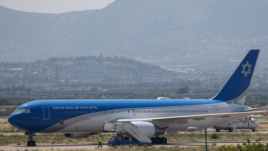 FILE PHOTO: Israeli state aircraft "Wing of Zion" which flew Israel's ambassador to Greece from Ben Gurion airport, is seen at International Airport in Athens, Greece, June 13, 2025. REUTERS/Stelios Misinas/File Photo