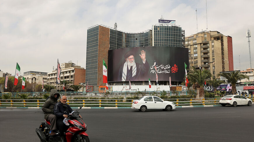 A billboard of Iran's late Supreme Leader Ayatollah Ali Khamenei on a street, after he was killed in Israeli and U.S. strikes on Saturday, in Tehran, Iran, March 2, 2026. Majid Asgaripour/WANA (West Asia News Agency) via REUTERS