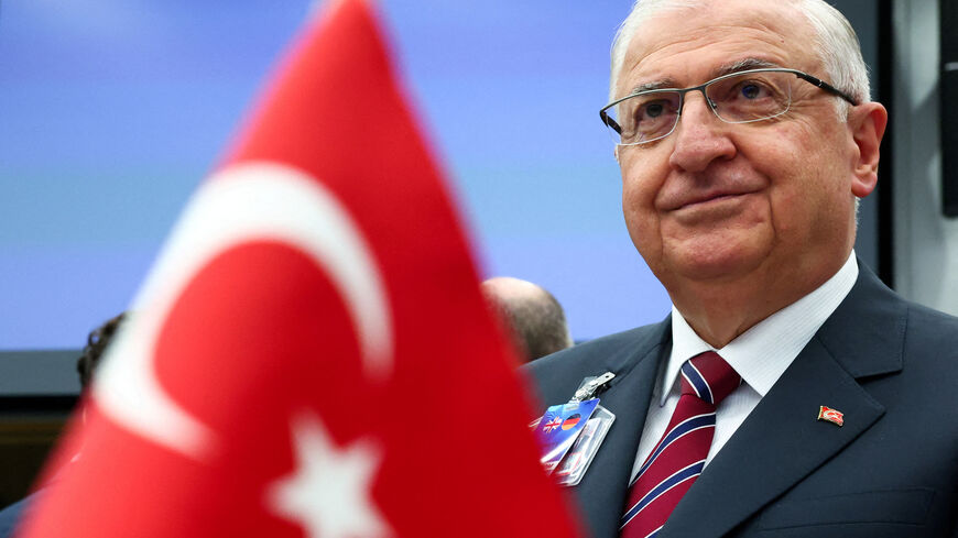 FILE PHOTO: Turkish Defence Minister Yasar Guler attends a meeting of the Ukraine Defense Contact Group, as a part of a NATO Defence Ministers' meeting at the Alliance's headquarters in Brussels, Belgium June 4, 2025. REUTERS/Yves Herman/File Photo