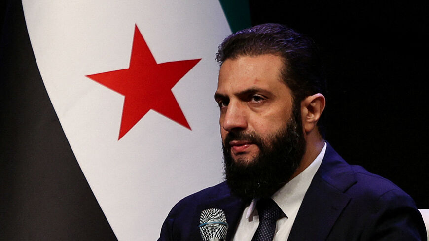 FILE PHOTO: Syrian President Ahmed al-Sharaa attends the Ministry of Awqaf conference titled "Unity of Islamic Discourse" at the Conference Palace in Damascus, Syria, February 16, 2026. REUTERS/Khalil Ashawi/File Photo