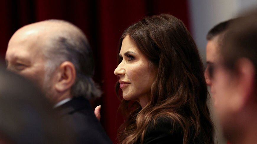 Kristi Noem attends the "Shield of the Americas" Summit in Miami, Florida, U.S., March 7, 2026. REUTERS/Kevin Lamarque