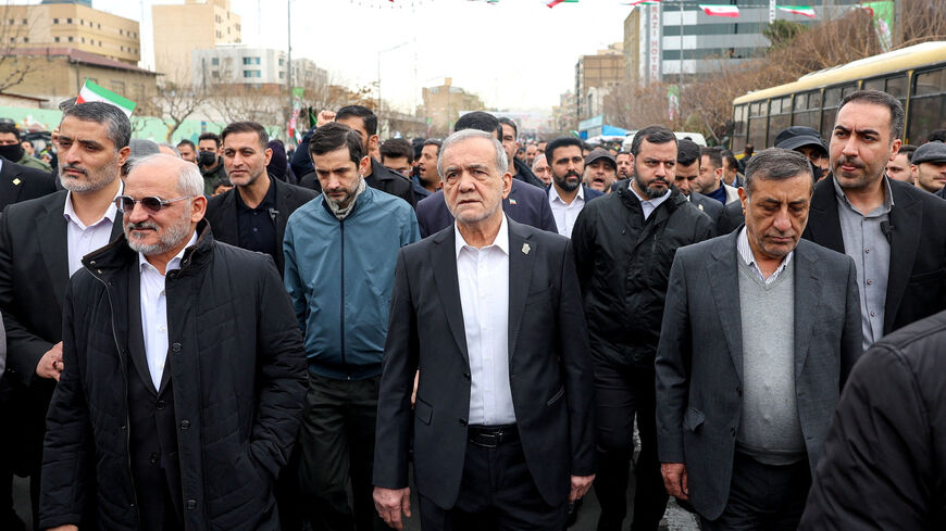 FILE PHOTO: Iranian President Masoud Pezeshkian attends the 47th anniversary of the Islamic Revolution in Tehran, Iran, February 11, 2026. Iran's Presidential website/WANA (West Asia News Agency)/Handout via REUTERS