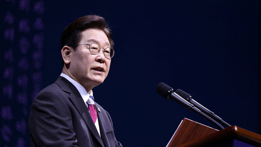 South Korea's President Lee Jae Myung delivers his speech during an event marking Korea's 107th anniversary of the March 1st Independence Movement in Seoul, South Korea, March 1, 2026.    Yonhap via REUTERS