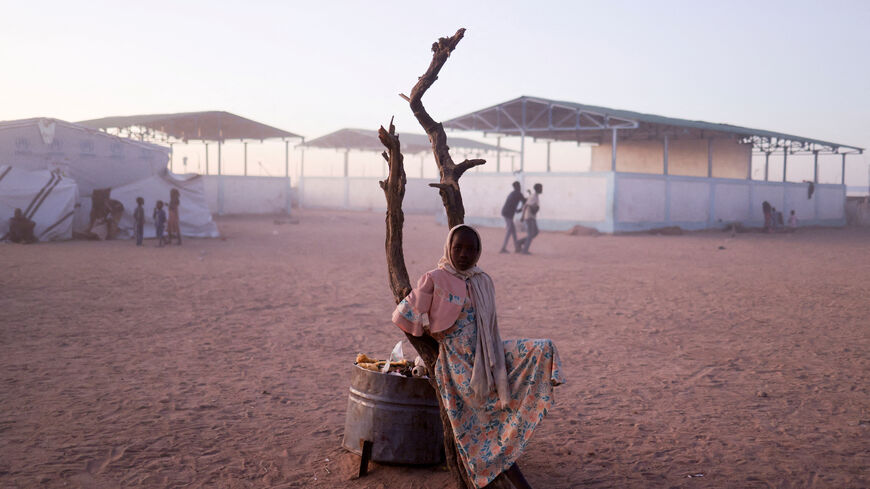 FILE PHOTO: A Sudanese refugee girl from al-Fashir rests next to a burnt tree in the middle of the Tine transit camp, amid the conflict between the paramilitary Rapid Support Forces (RSF) and the Sudanese army, in eastern Chad, November 23, 2025. REUTERS/Amr Abdallah Dalsh/File Photo