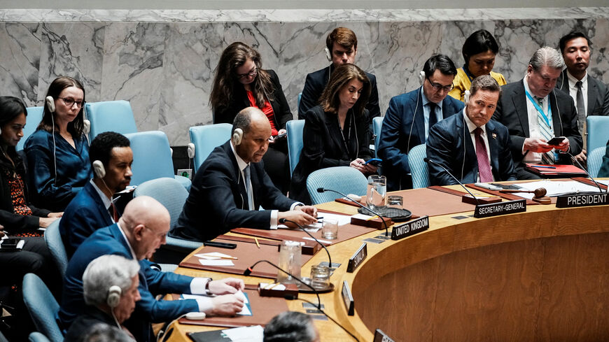 United States Ambassador to the United Nations Mike Waltz listens to Russian ambassador to the United Nations Vassily Nebenzia as he addresses the United Nations Security Council during a meeting on a sanctions resolution regarding the situation in Iran and the Middle East at U.N. headquarters in New York City, U.S., March 12, 2026. REUTERS/Eduardo Munoz