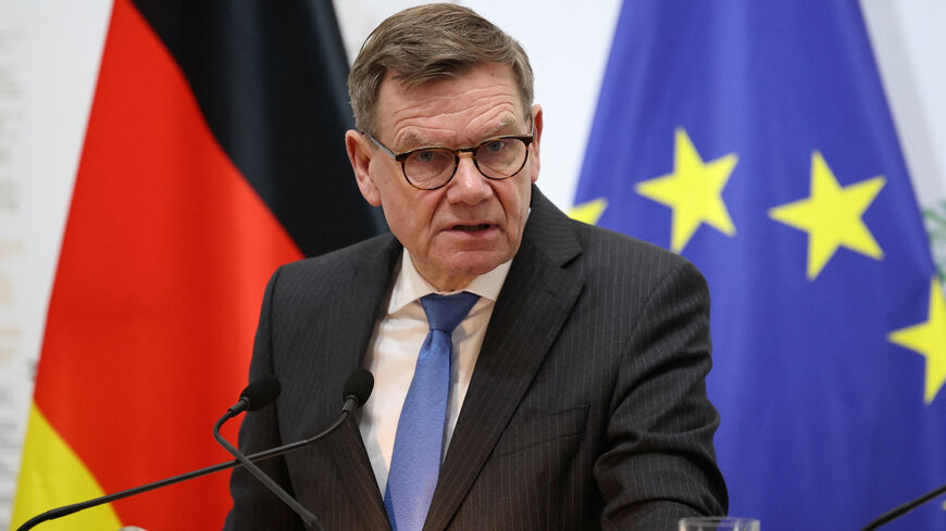 FILE PHOTO: Germany's Foreign Minister Johann Wadephul attends a press conference with Cyprus' Foreign Minister Constantinos Kombos at the Foreign Ministry in Nicosia, Cyprus, March 10, 2026. REUTERS/Yiannis Kourtoglou/File Photo