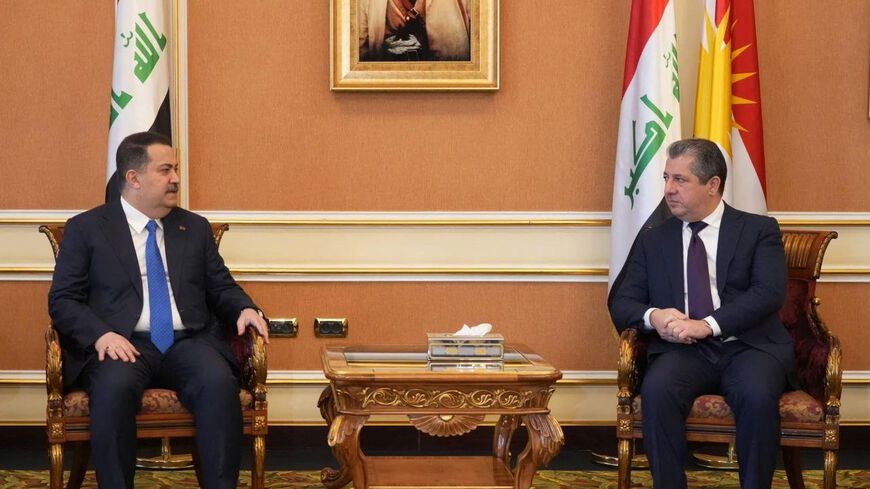 Iraqi Prime Minister Mohammed Shia al-Sudani meets with Prime Minister of the Kurdistan Region Masrour Barzani, in Erbil, Iraq, February 2, 2026. Iraqi Prime Minister Media Office/Handout via REUTERS/File Photo