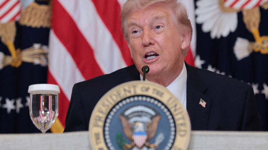 U.S. President Donald Trump speaks during a lunch with the Kennedy Center board members in the East Room of the White House in Washington, D.C., U.S., March 16, 2026. REUTERS/Jonathan Ernst