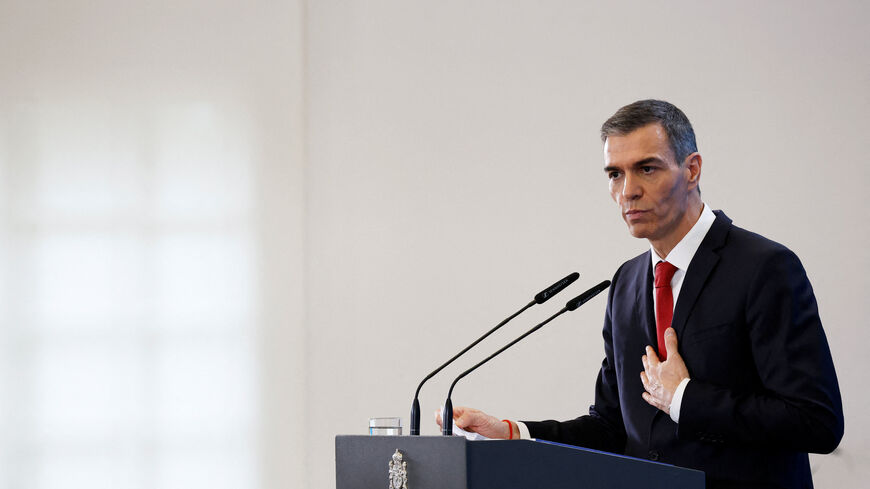 FILE PHOTO: Spain's Prime Minister Pedro Sanchez gestures during a year-end balance news briefing at Moncloa Palace in Madrid, Spain, December 15, 2025. REUTERS/Susana Vera/ File Photo