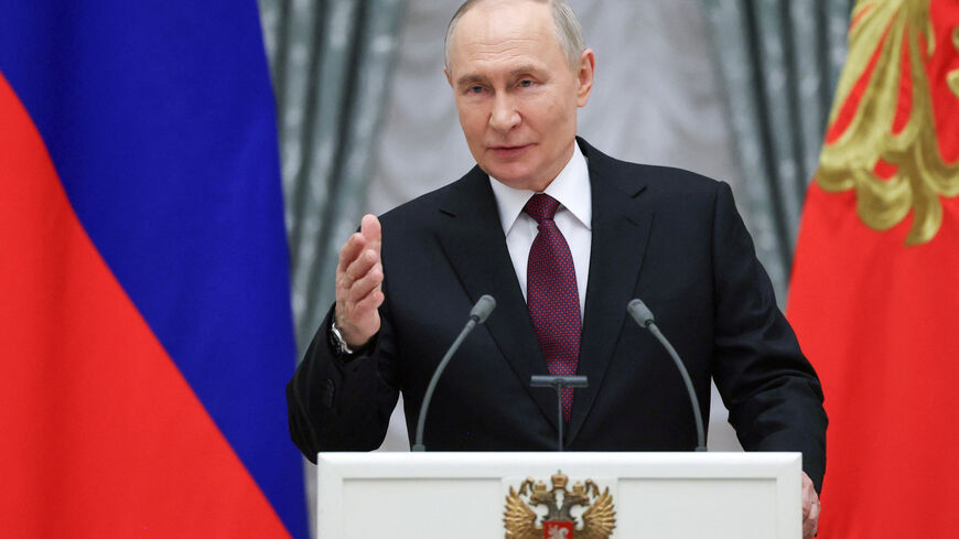 Russia's President Vladimir Putin delivers a speech during a ceremony to award members of the Russian Paralympic team, who took part in the 2026 Winter Paralympics in Italy, at the Kremlin in Moscow, Russia, March 19, 2026. Sputnik/Vyacheslav Prokofyev/Pool via REUTERS