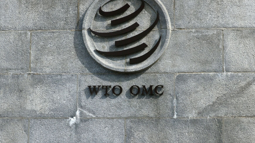 A logo is pictured outside the World Trade Organisation (WTO) in Geneva, Switzerland, September 28, 2021. REUTERS/Denis Balibouse