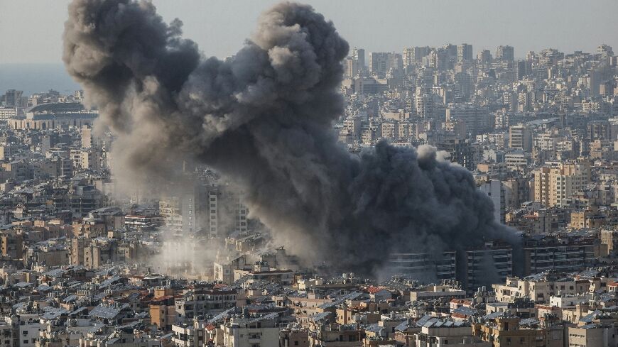 Smoke rises from the site of an Israeli airstrike that targeted an area in Beirut's southern suburbs on March 10, 2026