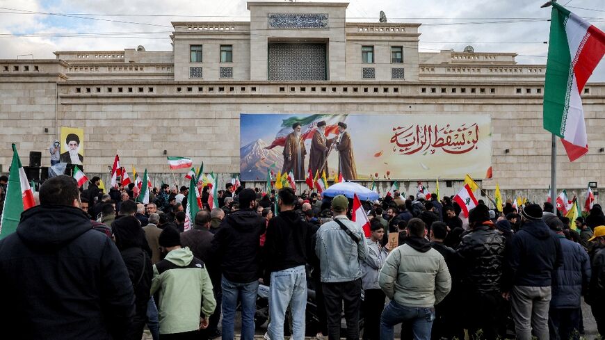 A rally outside the Iranian embassy in Beirut protesting against the Lebanese government's decision to expel Tehran's ambassador 