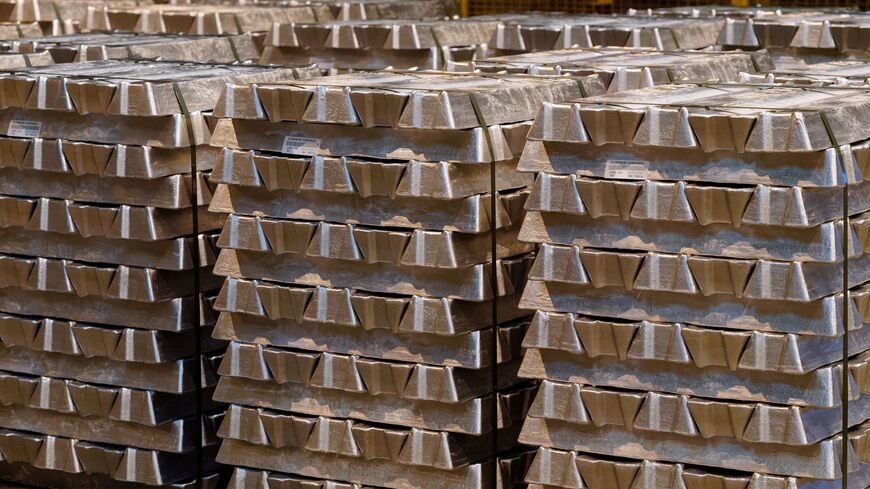 Aluminum ingots in the Aluminium Dunkerque plant of the American Industrial Partner group on Jan. 13, 2022, in Loon-Plage, near Dunkirk, France. 