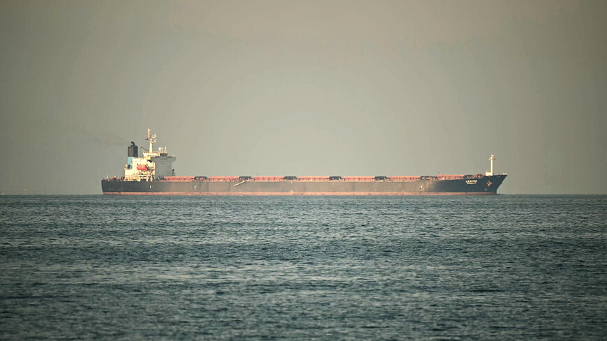 A cargo ship is pictured off the coast of Fujairah in the Strait of Hormuz, in the northern emirate, Feb. 25, 2026.