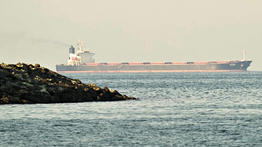 A cargo ship is pictured off coast city of Fujairah, in the Strait of Hormuz in the northern Emirate, on Feb. 25, 2026. 