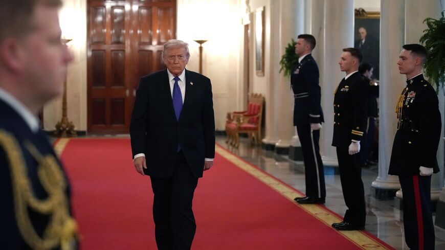 US President Donald Trump arrives for a Medal of Honor Ceremony in the East Room of the White House on March 2, 2026, in Washington.