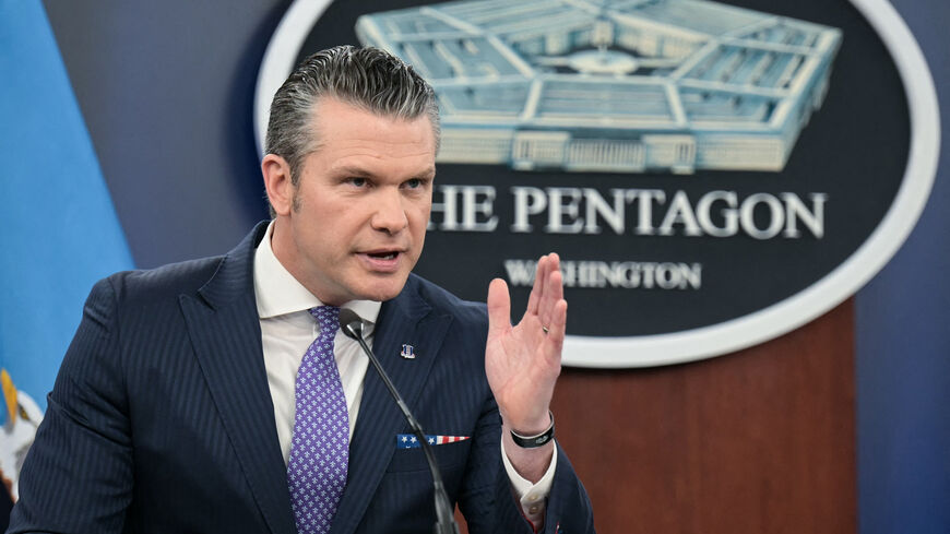 US Secretary of Defense Pete Hegseth speaks during a press briefing at the Pentagon in Washington, DC, on March 31, 2026. 