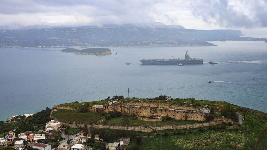 USS Gerald R. Ford arrives at Souda Bay naval base in Crete on March 23, 2026