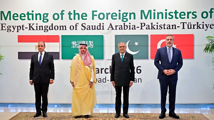 Foreign ministers from Pakistan, Saudi Arabia, Egypt and Turkey met in Islamabad