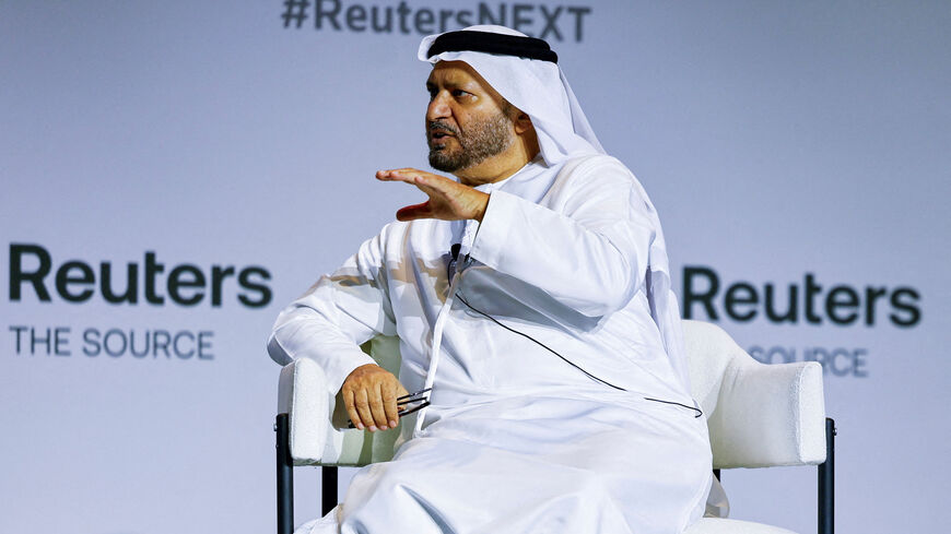 FILE PHOTO: Diplomatic advisor to the United Arab Emirates President Anwar Gargash speaks at the Reuters NEXT Gulf Summit, in Abu Dhabi, United Arab Emirates, October 22, 2025. REUTERS/Rula Rouhana/File Photo