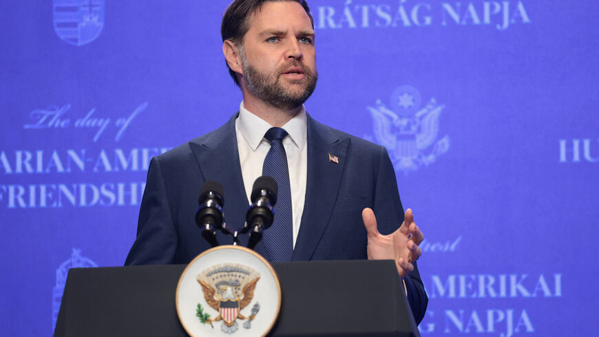 U.S. Vice President JD Vance attends a press conference with Hungarian Prime Minister Viktor Orban, at the former Carmelite Monastery in Budapest, Hungary, April 7, 2026. REUTERS/Jonathan Ernst/Pool