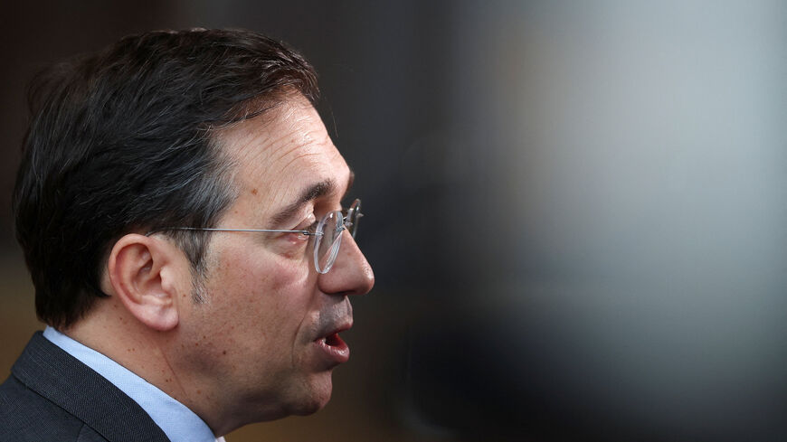 Spanish Foreign Minister Jose Manuel Albares speaks at a European Union Foreign Ministers' meeting in Brussels, Belgium February 23, 2026.  REUTERS/Yves Herman