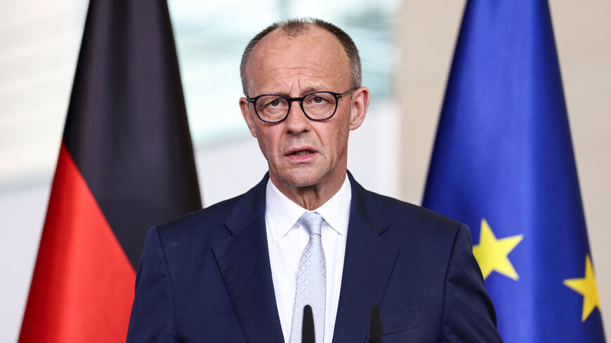 German Chancellor Friedrich Merz speaks to the media about the current developments in domestic and foreign politics, in Berlin, Germany, April 9, 2026. REUTERS/Nadja Wohlleben