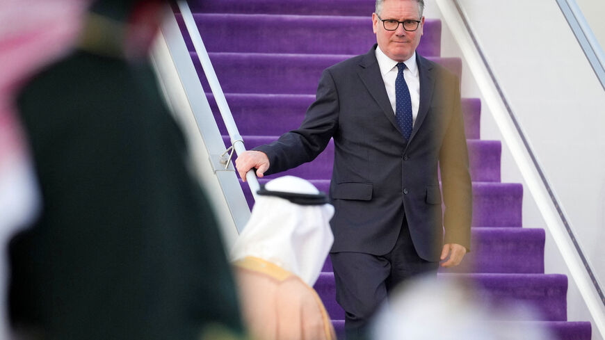 Britain's Prime Minister Keir Starmer is greeted by the Saudi Royal Guard of Honour as he arrives at the airport in Jeddah, Saudi Arabia, April 8, 2026. Alastair Grant/Pool via REUTERS