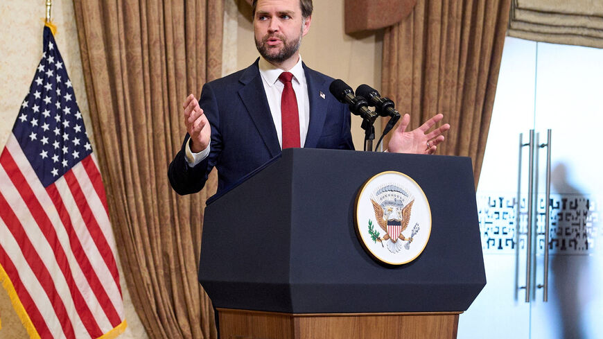 U.S. Vice President JD Vance speaks during a news conference after meeting with representatives from Pakistan and Iran, April 12, 2026, in Islamabad, Pakistan.. Jacquelyn Martin/Pool via REUTERS