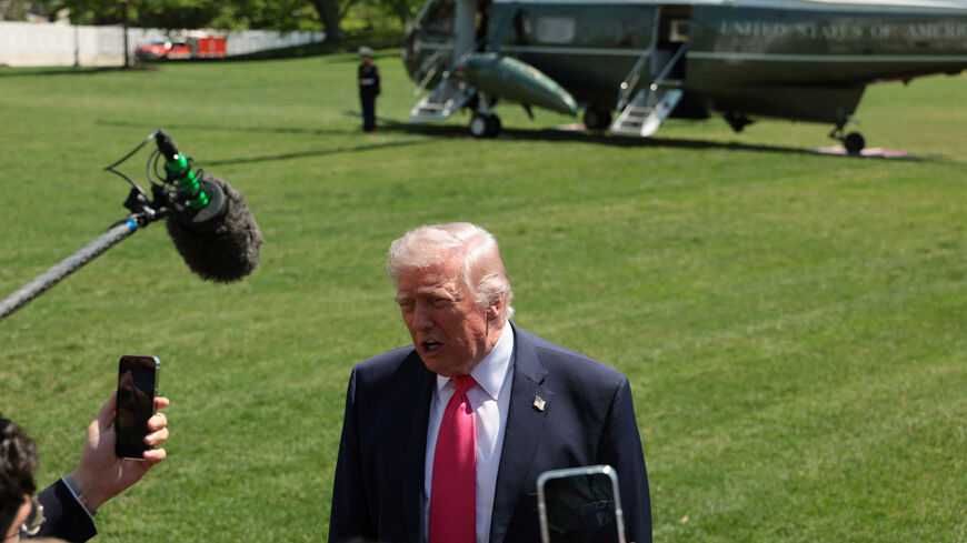U.S. President Donald Trump speaks to the media, as he departs the White House for Las Vegas, Nevada, in Washington, D.C., U.S., April 16, 2026. REUTERS/Jessica Koscielniak