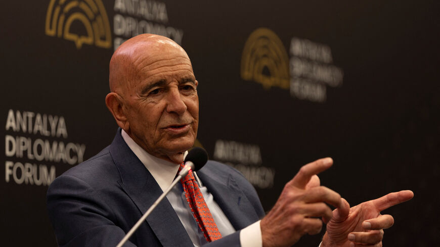 U.S. Special Envoy for Syria and Ambassador to Turkey Tom Barrack speaks during a session at Antalya Diplomacy Forum in Antalya, Turkey, April 17, 2026. REUTERS/Umit Bektas